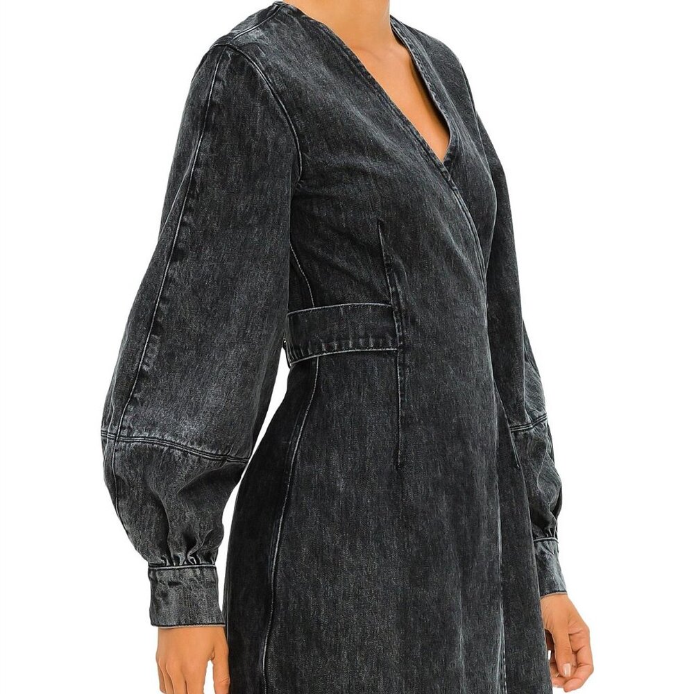 Ganni Acid Wash Denim Wrap Dress
